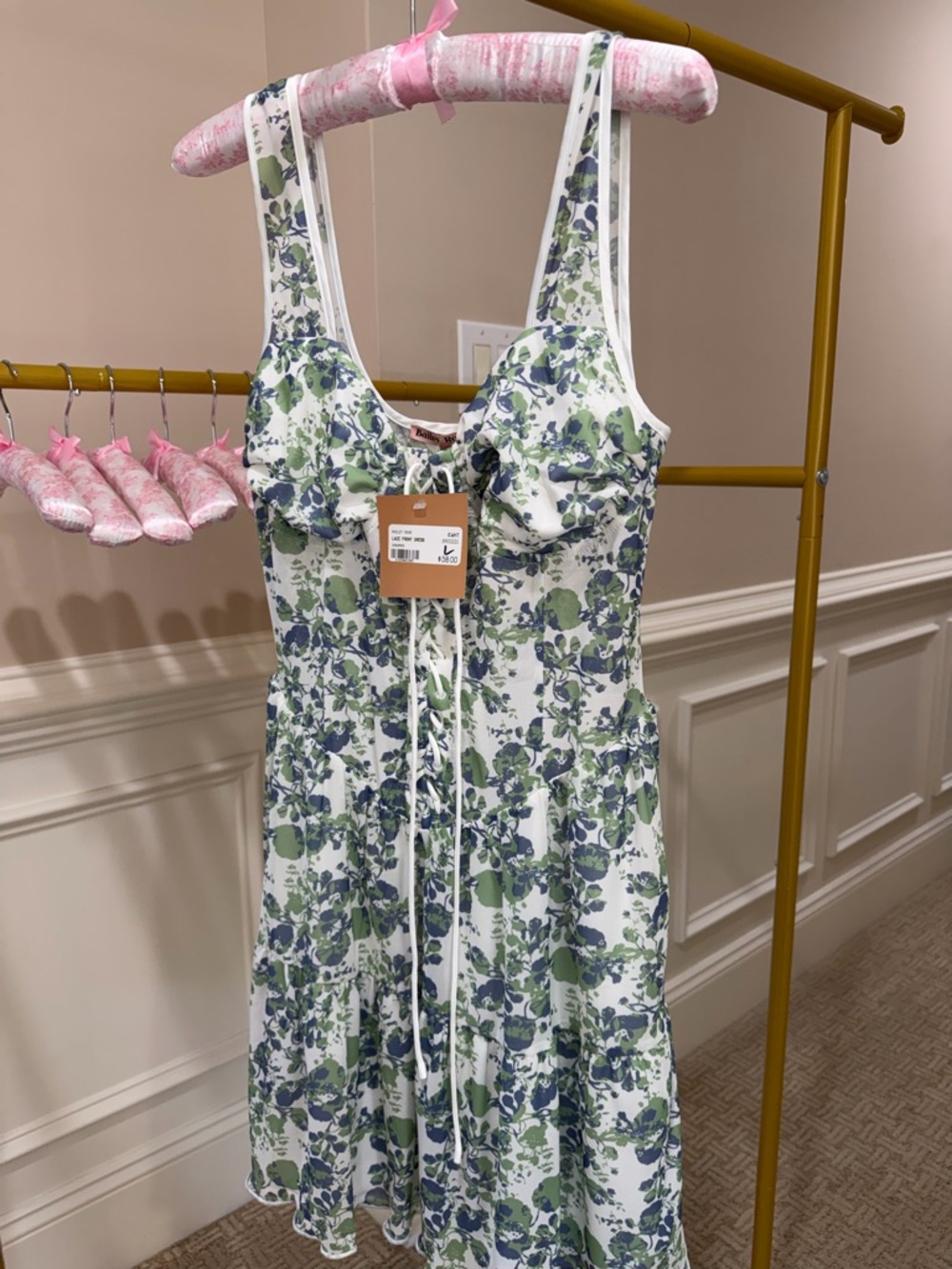 Floral Green and Blue Mini Dress - Unbranded